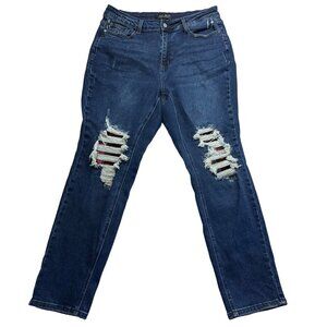 Judy Blue Womens Mid Rise Buffalo Plaid Distressed Jeans Size 14W Stretch Ankle